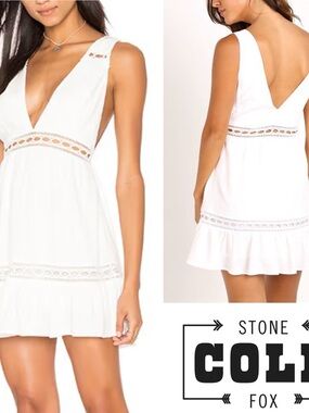 Stone Cold Fox White V-Neck Lace Trim Mini Dress